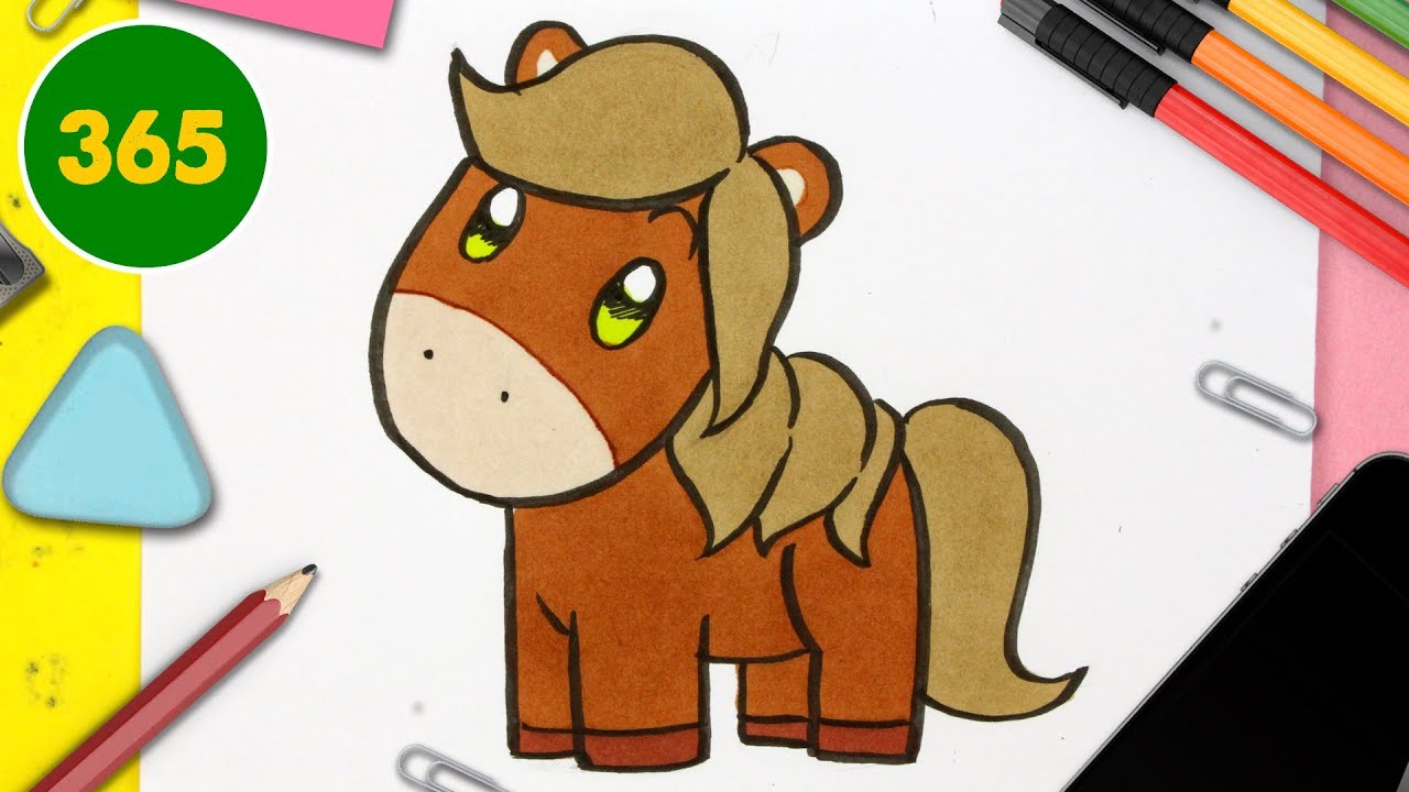 Comment dessiner un cheval kawaii - Pas à pas - comment dessiner des animaux kawaii