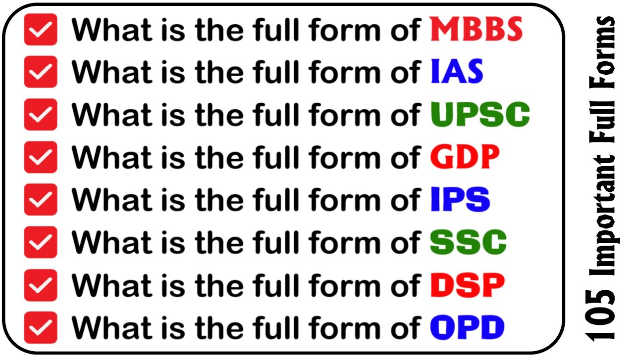 105 Important Full Forms | Full Forms for Competitive Exams – Bank, SSC, Railway | GK | India GK