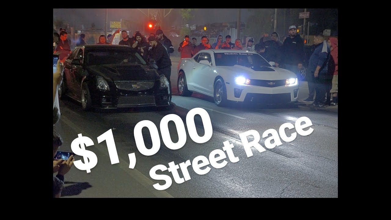 Nitrous Camaro vs 818r Cts-V $1,000 Street Race