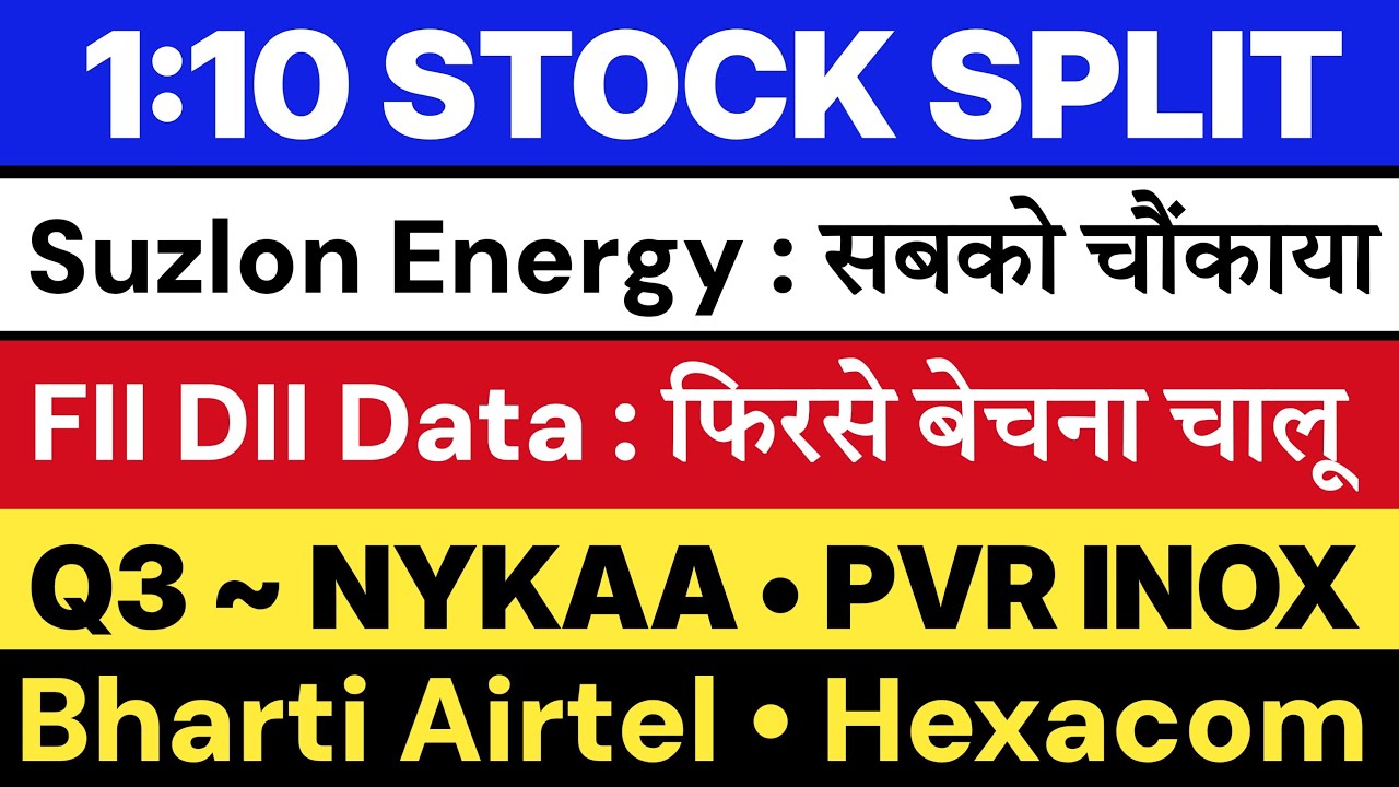 FII DII DATA TODAY 🔴 SUZLON ENERGY LATEST NEWS | Q3 RESULTS ~ NYKAA &bull; PVR INOX &bull; BHARTI AIRTEL 💥