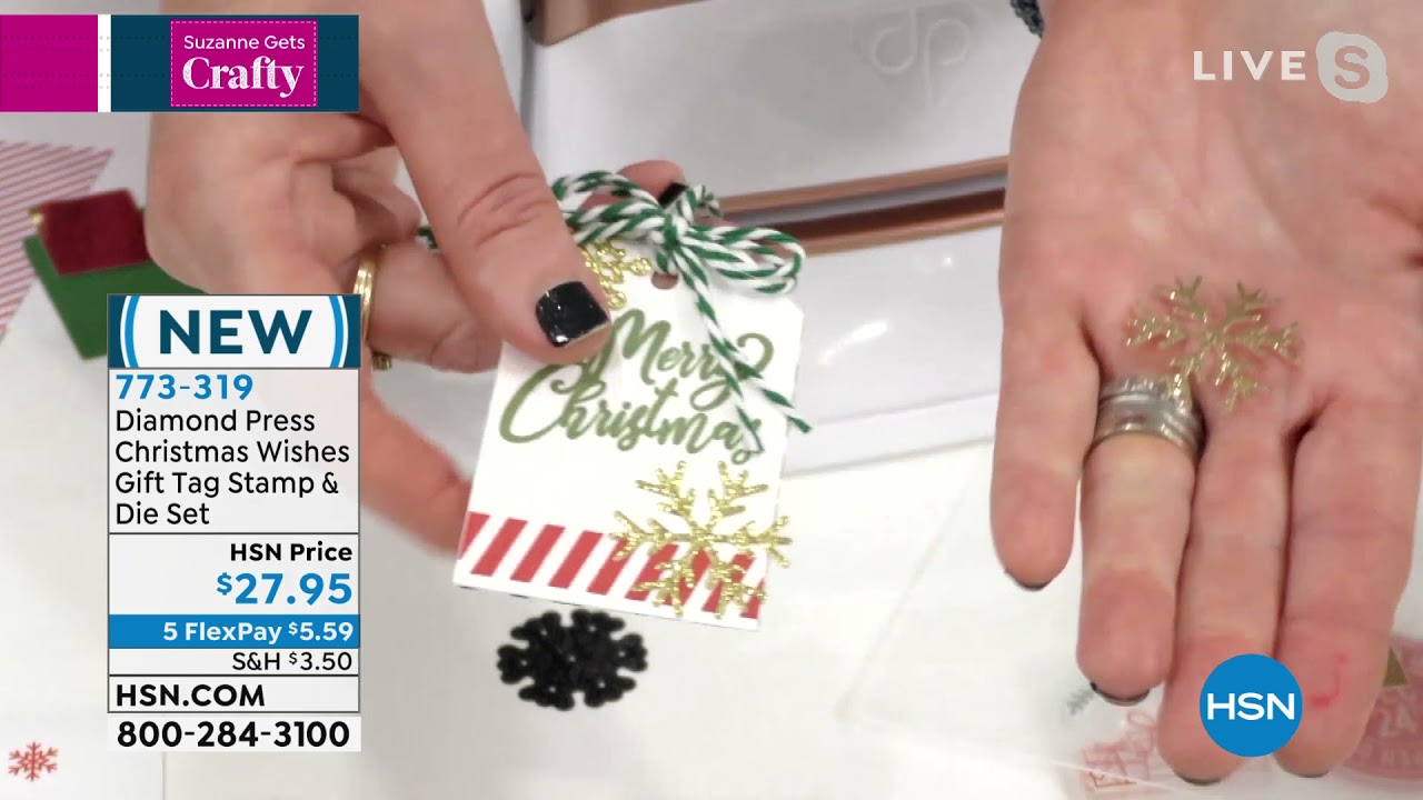 Diamond Press Christmas Wishes Gift Tag Stamp   Die Set