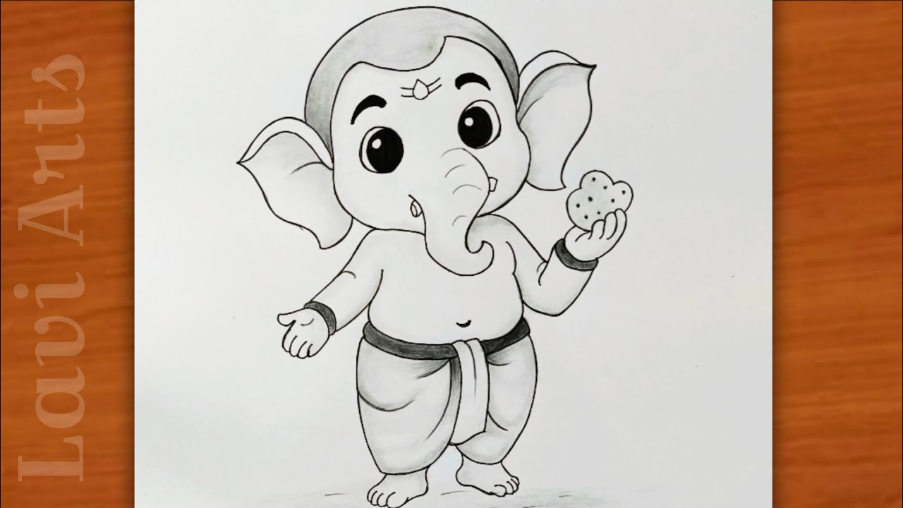 Cute Baby Ganesha Drawing | Easy Lord Ganesh Pencil Sketch Tutorial | Ganpati Bappa Art | Chitra 