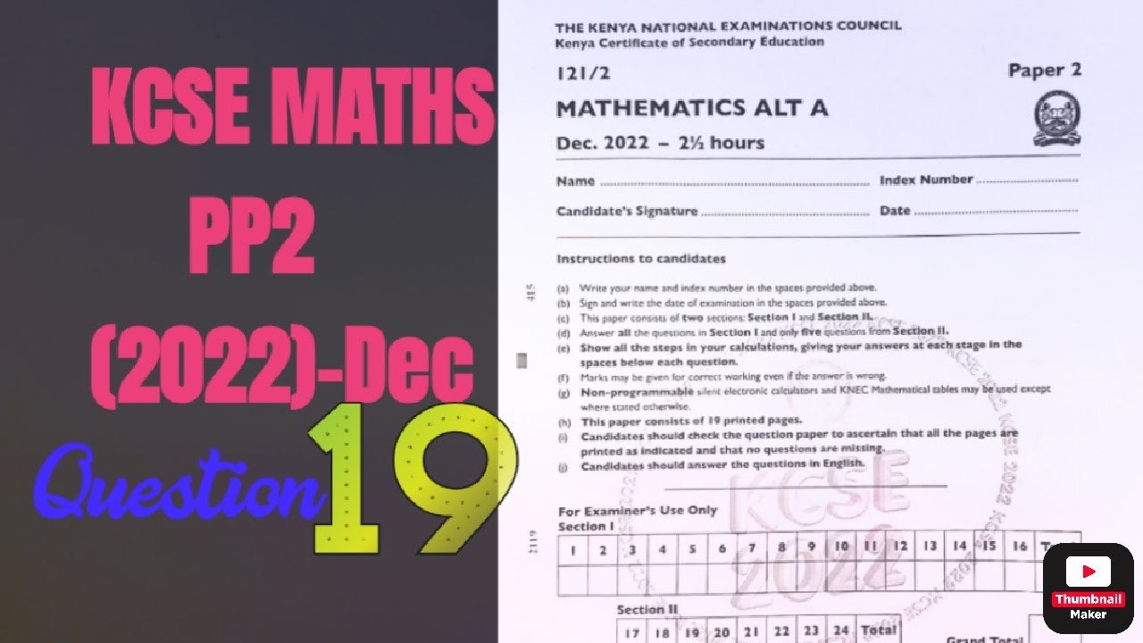 QN.19 | KCSE MATHS PP2 2022 | MATRICES AND TRANSFORMATION