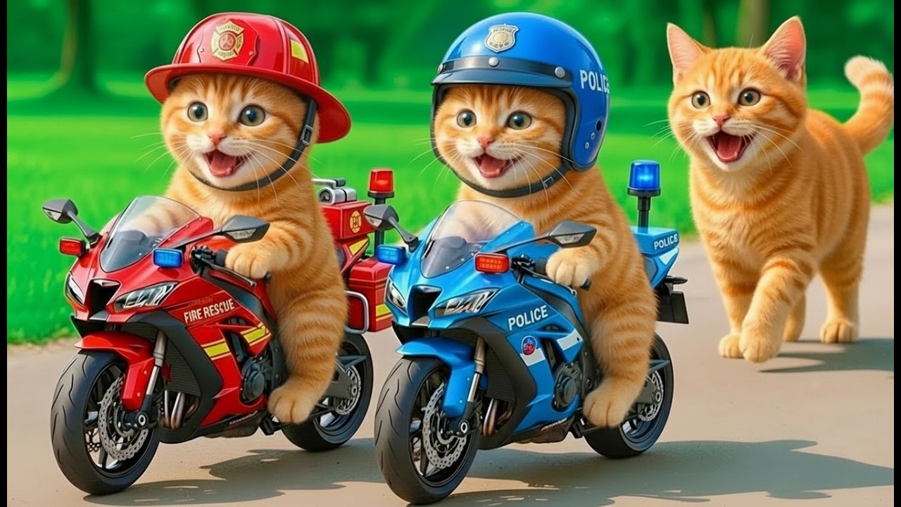 Kittens Drive Police Bikes to Rescue Mama Cat from a Bully! 🐱💥