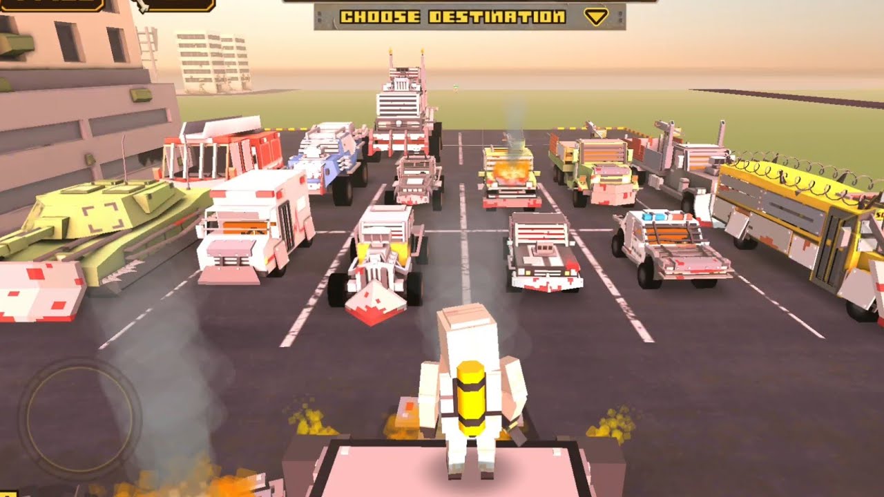 I parked all vehicles in Blockapolypse at the HOSPITAL.