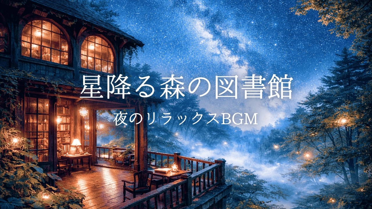 【作業用BGM】星降る森の図書館｜やさしい夜のアンビエント｜リラックス音楽｜安眠｜癒やし｜勉強用｜ピアノ｜作業用