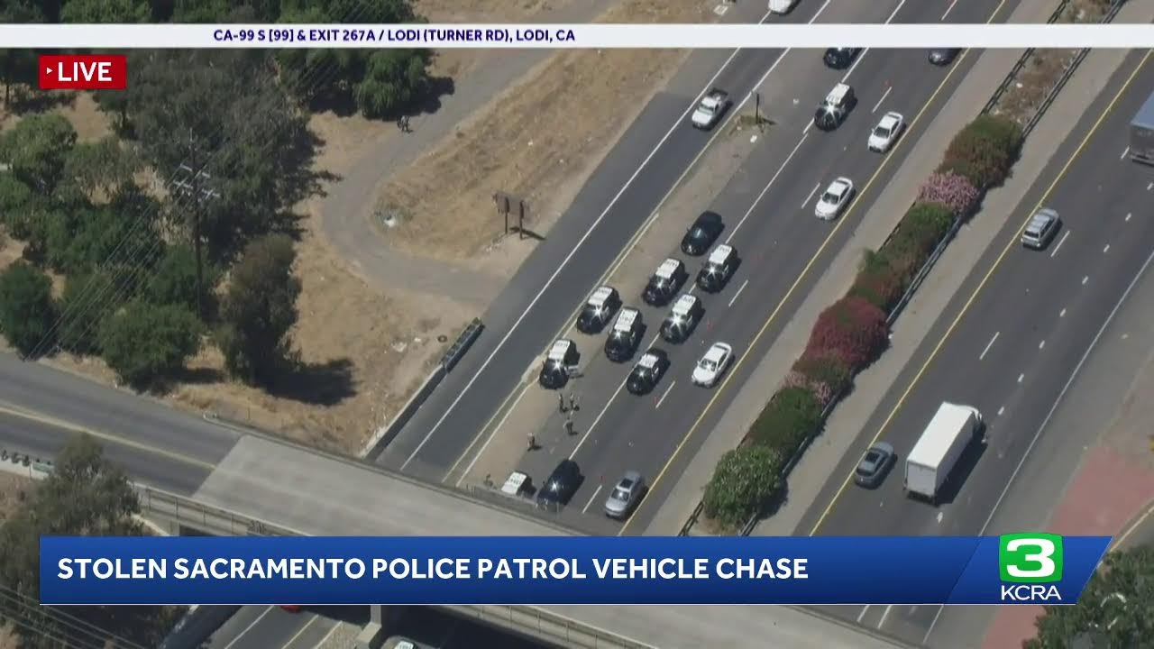 Law enforcement chase a stolen police patrol SUV in Sacramento