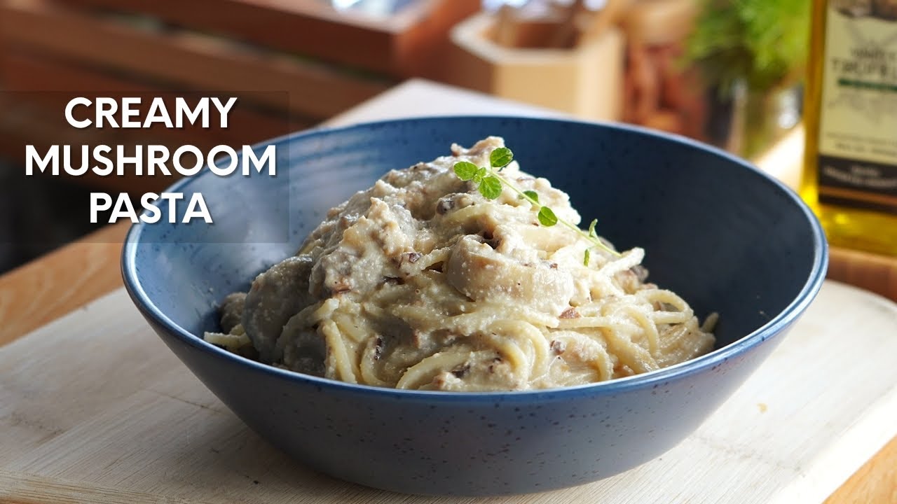 Creamy Mushroom Spaghetti with Truffle Oil | Vegan Creamy Mushroom Pasta