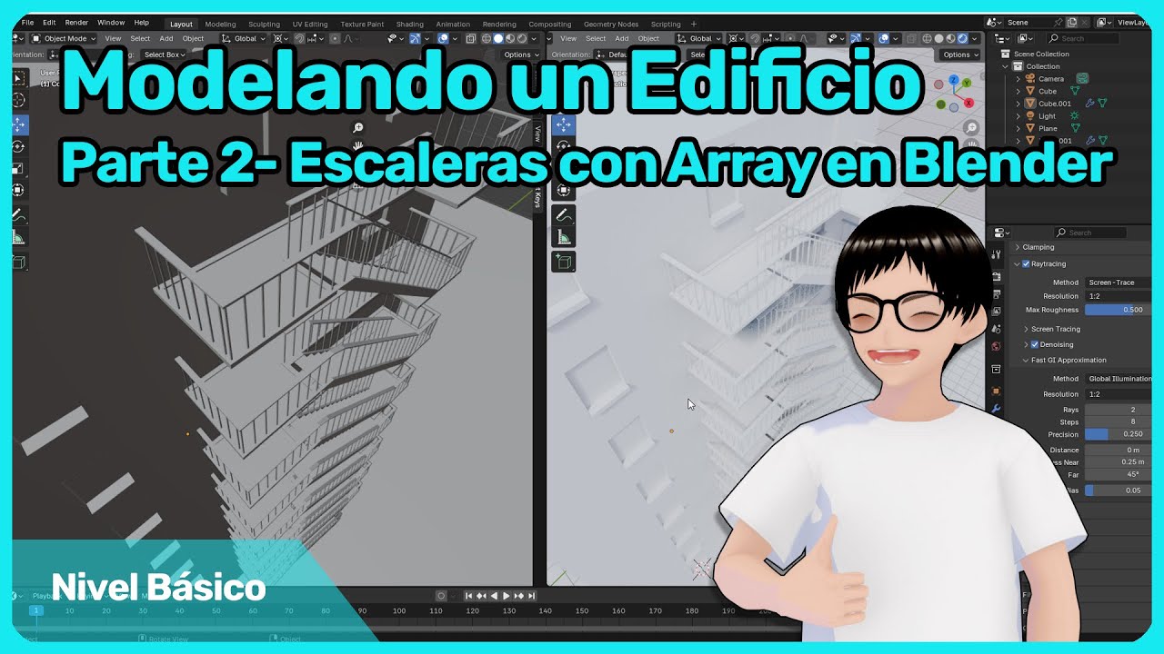 Escalera de Emergencia con ARRAY en Blender | Modelado Arquitectónico-Edificio Parte 2