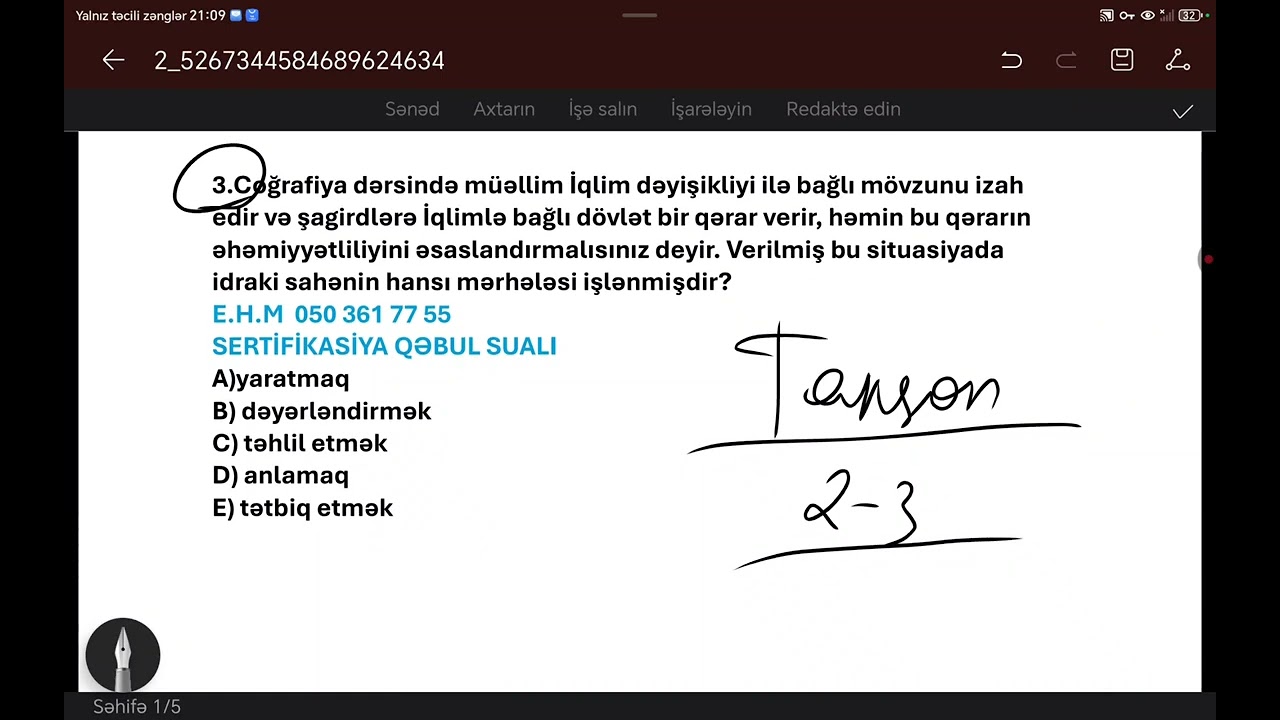 🎯ÖDƏNİŞSİZ SERTİFİKASİYA TİPLİ QƏBUL SUALLARI.💫
