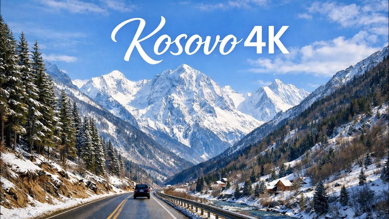Kosovo 4K 🇽🇰 | Scenic Winter Mountain Drive Through Snowy Peaks | Cinematic Relaxing Road Trip