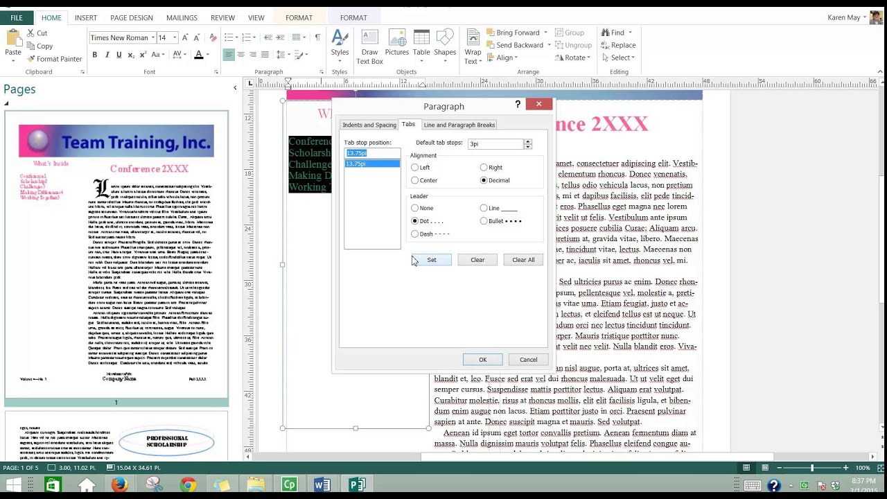 Publisher - Setting Decimal Tabs