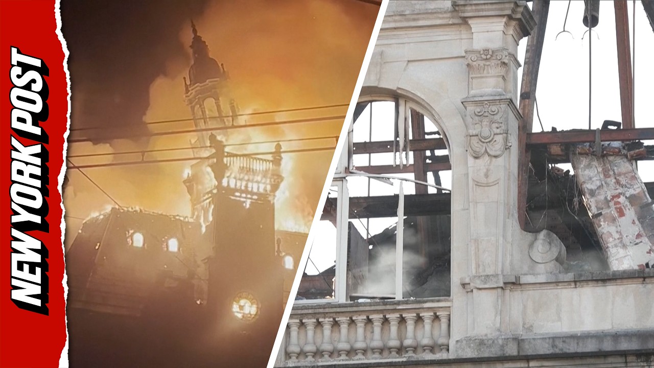 Moment Historic French City Hall Roof Collapses in Flames During Nationwide Riots