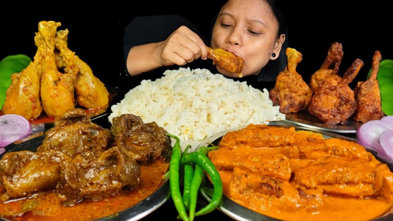 ASMR EATING MASALA CHICKEN CURRY WITH RICE |BUTTER CHICKEN, SPICY CHICKEN GIZZARD & LOLLIPOP MUKBANG