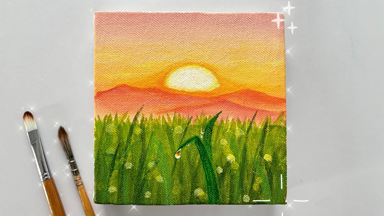 Sunrise painting 🔆| Morning dew on grass easy acrylic painting 