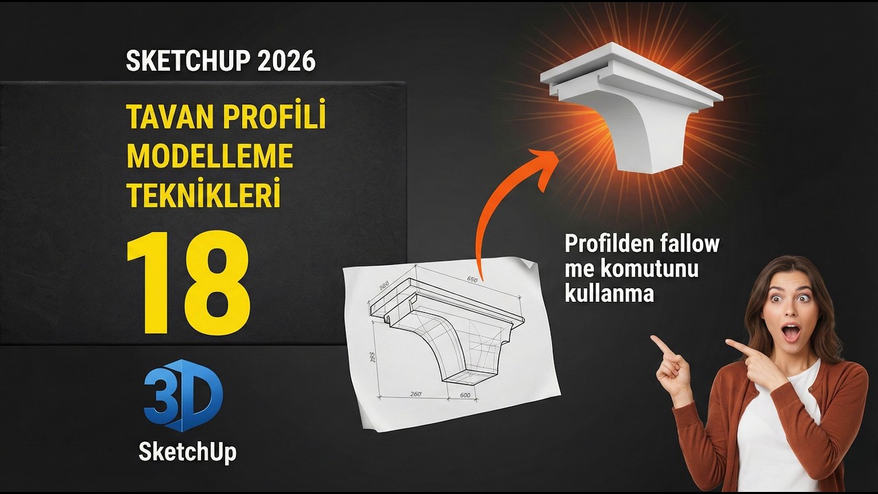 Sketchup 2026 Tavan Profili Modelleme Teknikleri 18 #sketchup #mimar