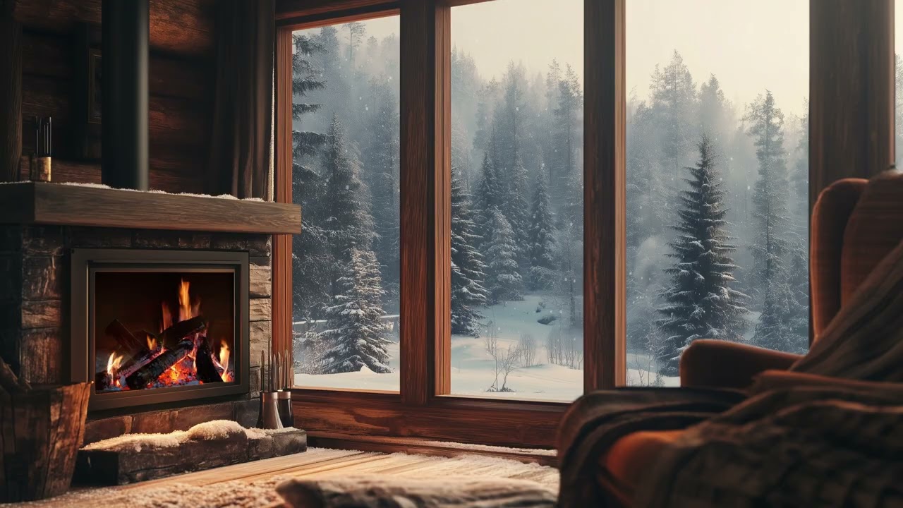 Cozy Fireplace Sounds 🔥 Snowy Cabin View | Winter Ambience for Sleep & Relax