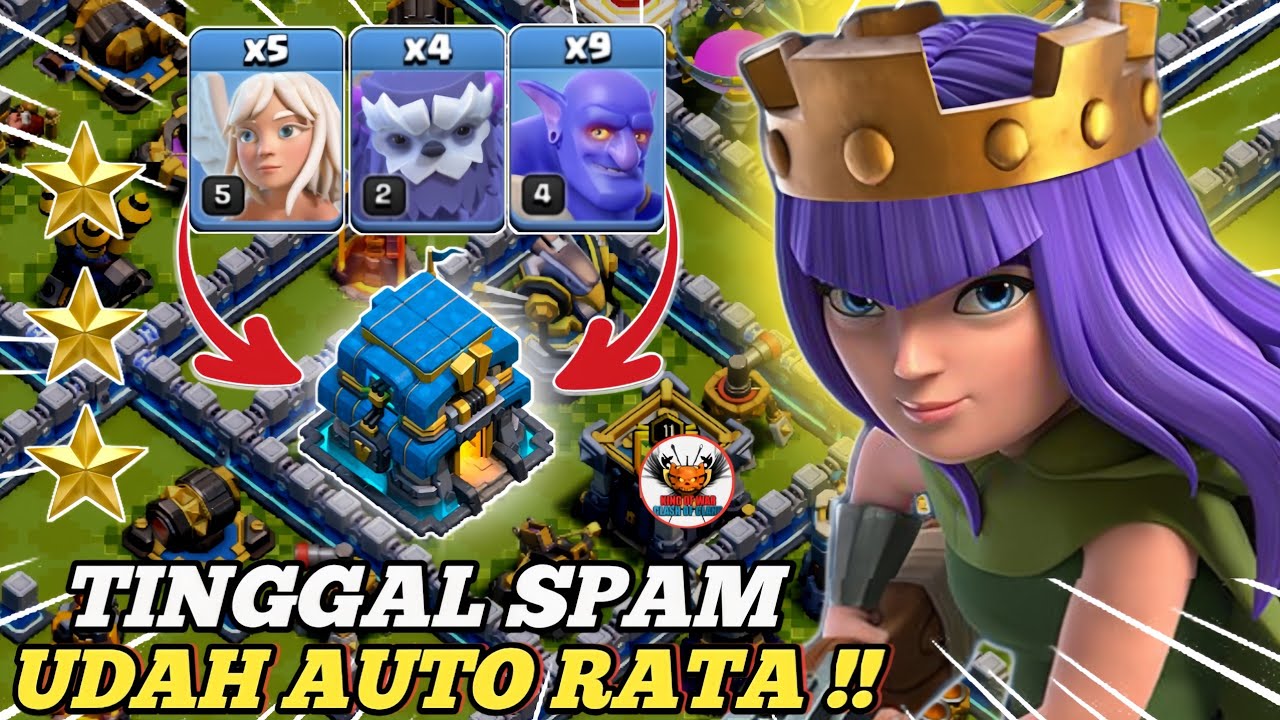 TANPA BANTUAN!! BASE APAPUN AUTO RATA!! TH 12 QUEEN WALK YETI BOWLER ||Clash Of Clans