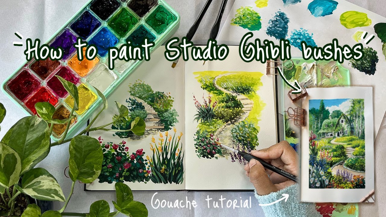 🌳How to Paint Studio Ghibli Bush🌳 STEP BY STEP Gouache Tutorial (Be Prepared - LOTS OF PAINTING!)