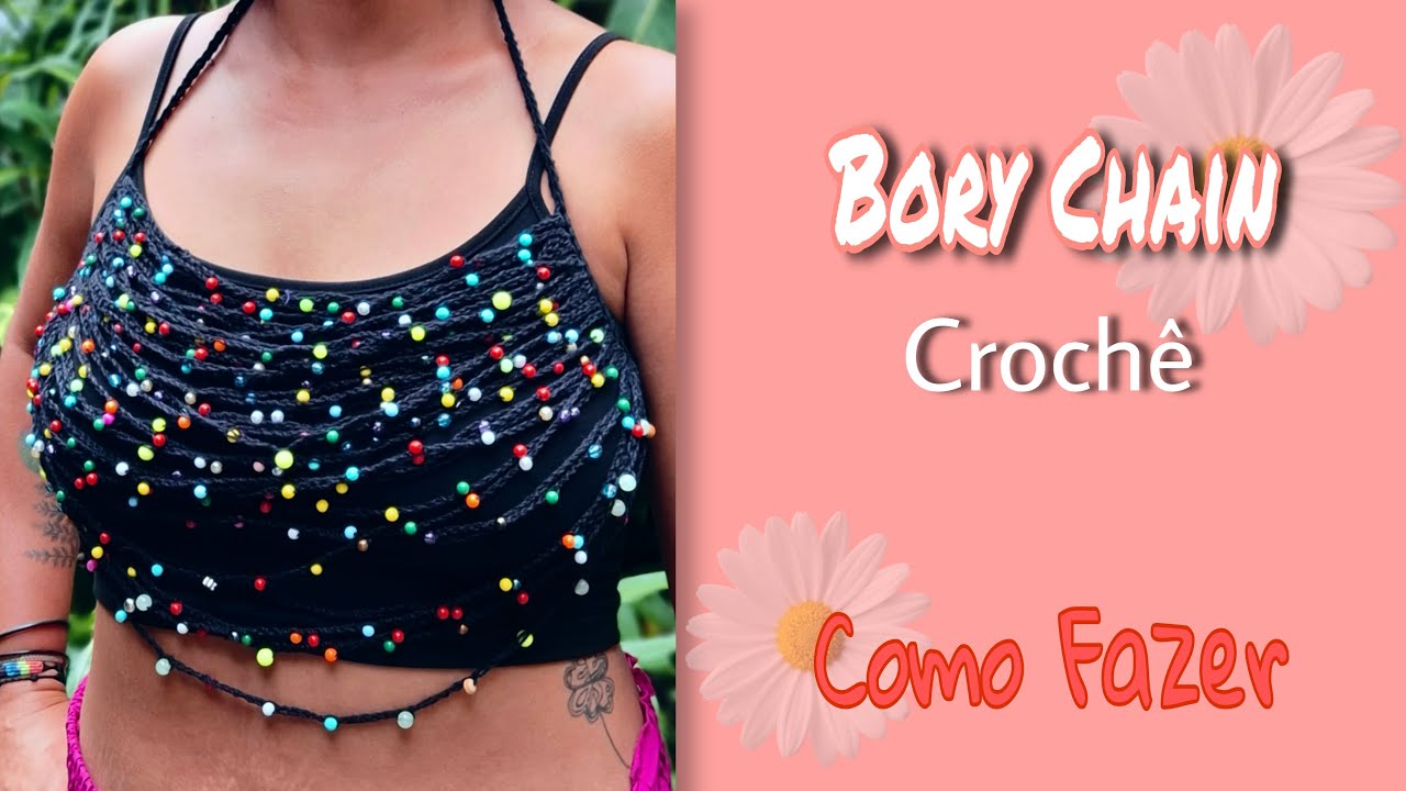 BODY CHAIN de crochê com Miçangas COLORIDAS