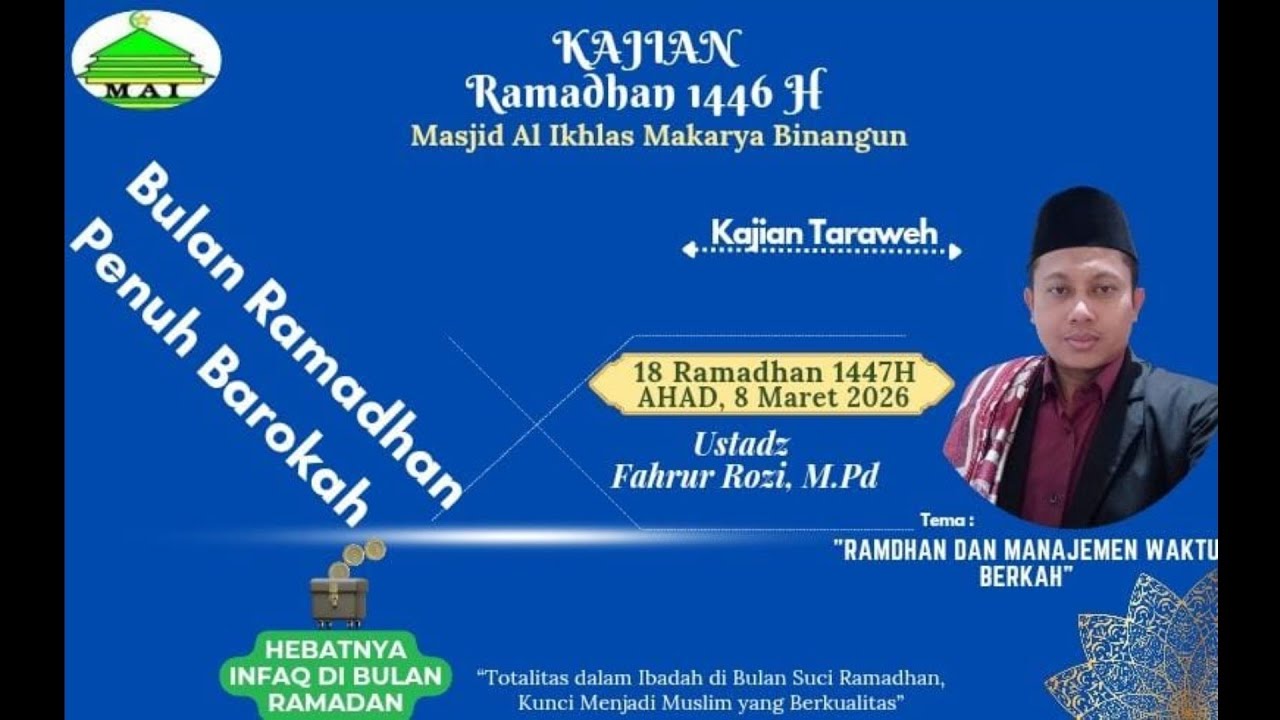📘Ramadhan dan manajemen waktu berkah. 🎤Ustadz Fahrur Rozi, M.Pd. 