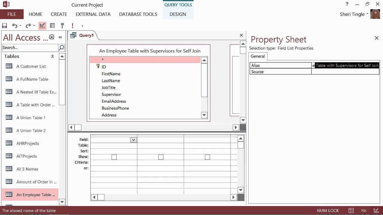 Microsoft Office Access 2013 Tutorial: Creating a Self Join Query | K Alliance