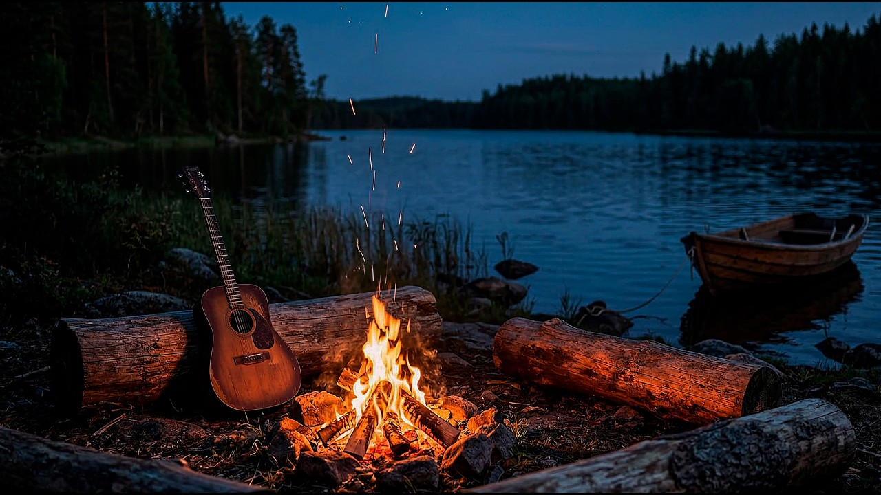 Relaxing Guitar Music by the Campfire Lake | Calm Instrumental Music for Sleep & Focus (2.5 Hours)