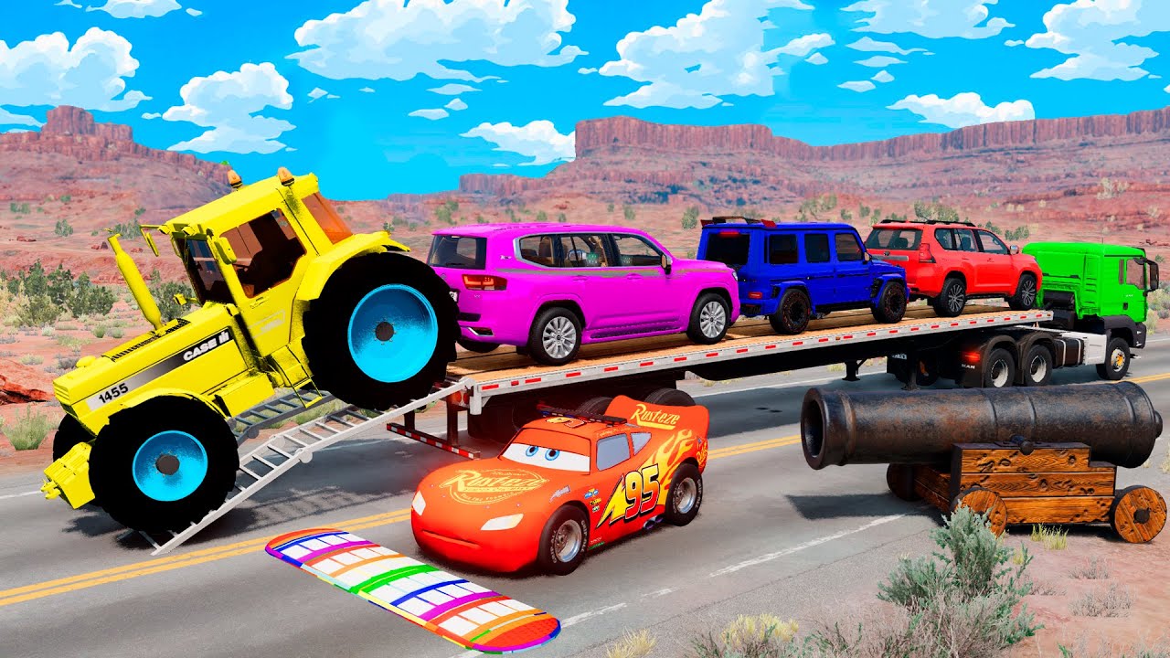 Flatbed Truck McQueen | Transportation with Truck - Pathole vs Car 