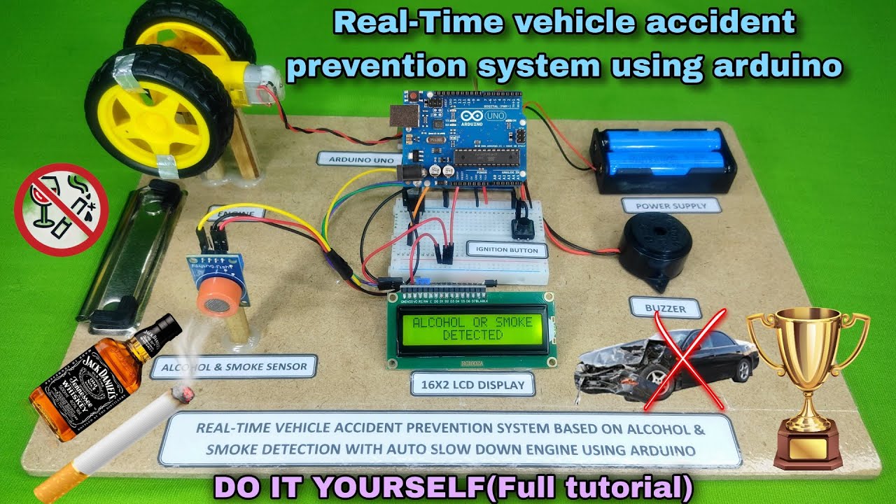 Real Time Alcohol or smoke detection with accident prevention system using Arduino UNO