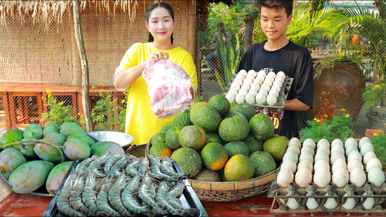 Yummy Sword Fish, Shrimp Cooking Recipe, Braised Pork Orange Juice Drinking - Cooking with Sros