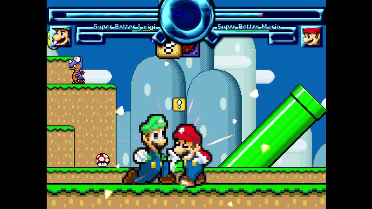 MUGEN: Super Better Luigi (me) vs. Super Better Mario (DaMarioMemer AI patched)