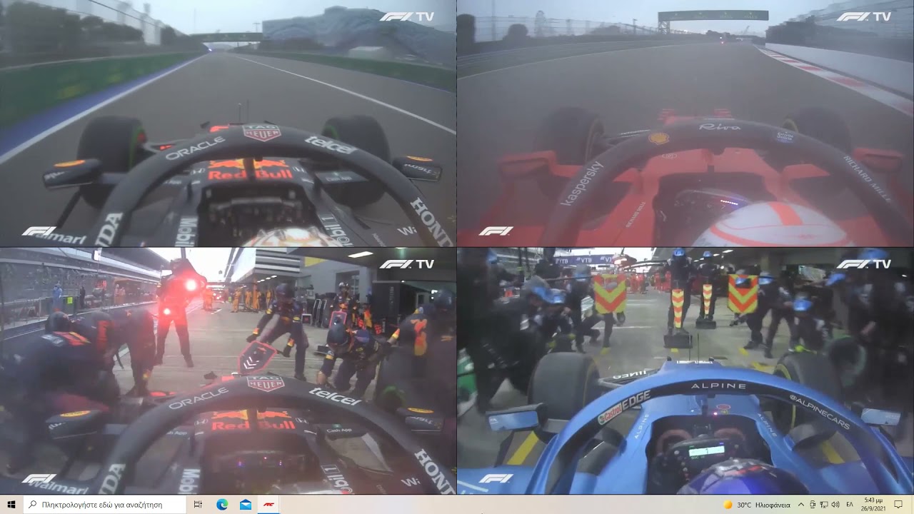 F1 Russia 2021- 4 drivers POV through the rain phase