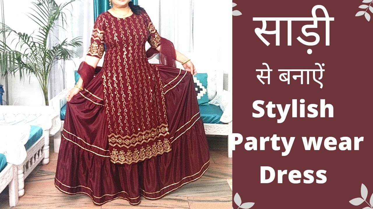 Designer kurti cutting and stitching|Saree reuse|Layered skirt|Latest kurti design|partywear dress
