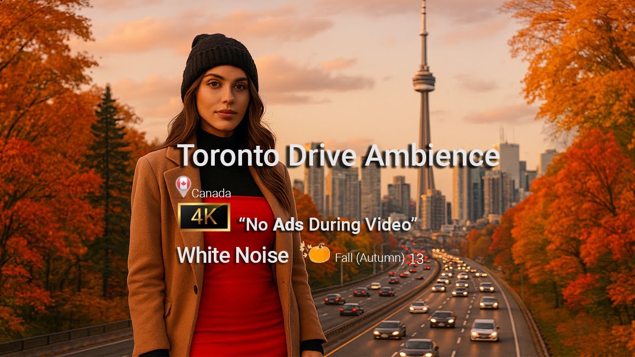 Toronto Driving Ambience 2 Hours  🇨🇦 Fall🍁(Autumn) Relaxing 4K Dash-cam + White Noise No Ads + Loop