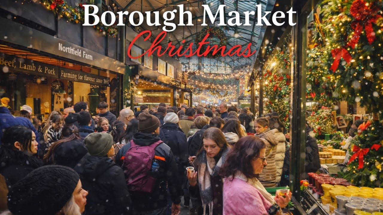 BOROUGH MARKET LONDON at Christmas, Street Food, London Festive Walking Tour 🎄 4K HDR 60fps
