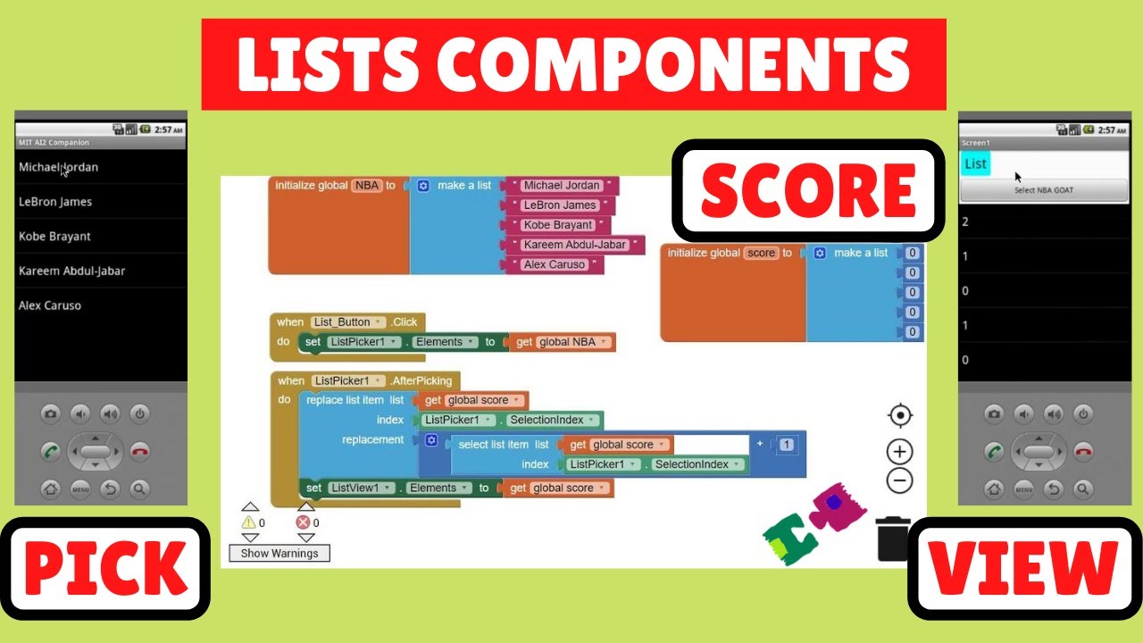 MIT App Inventor 2 Intro Lesson 8: Lists Components