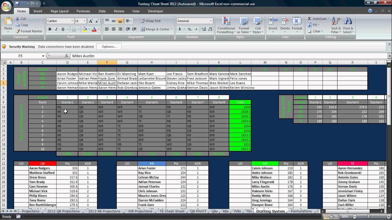 Excel Fantasy Draft Tool