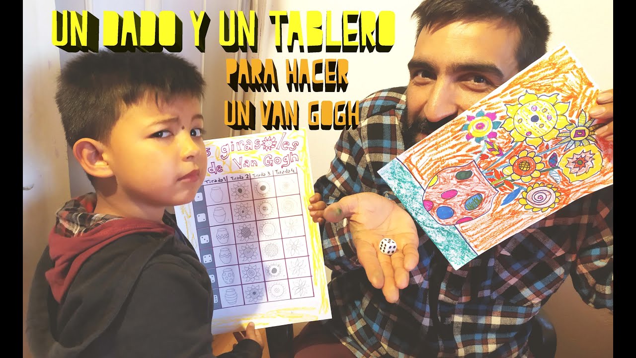 🎲Jugamos con dados y los Girasoles de Van Gogh 🌻☀️, dibuja siguiendo el tablero, arte para ni&ntilde;os, as