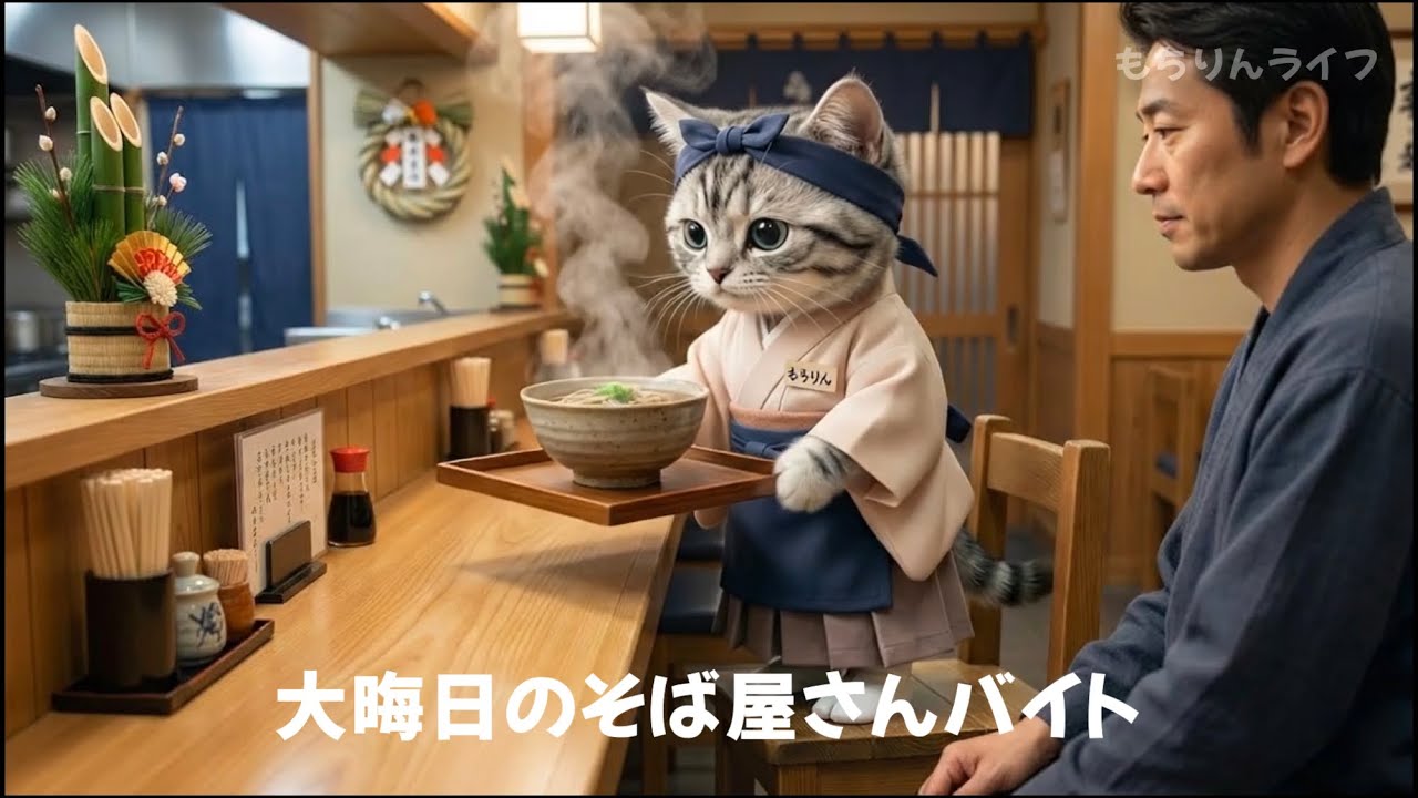 いらっしゃいませ!!大晦日のそば屋さんバイト…ねこの一日に密着🐱🍜