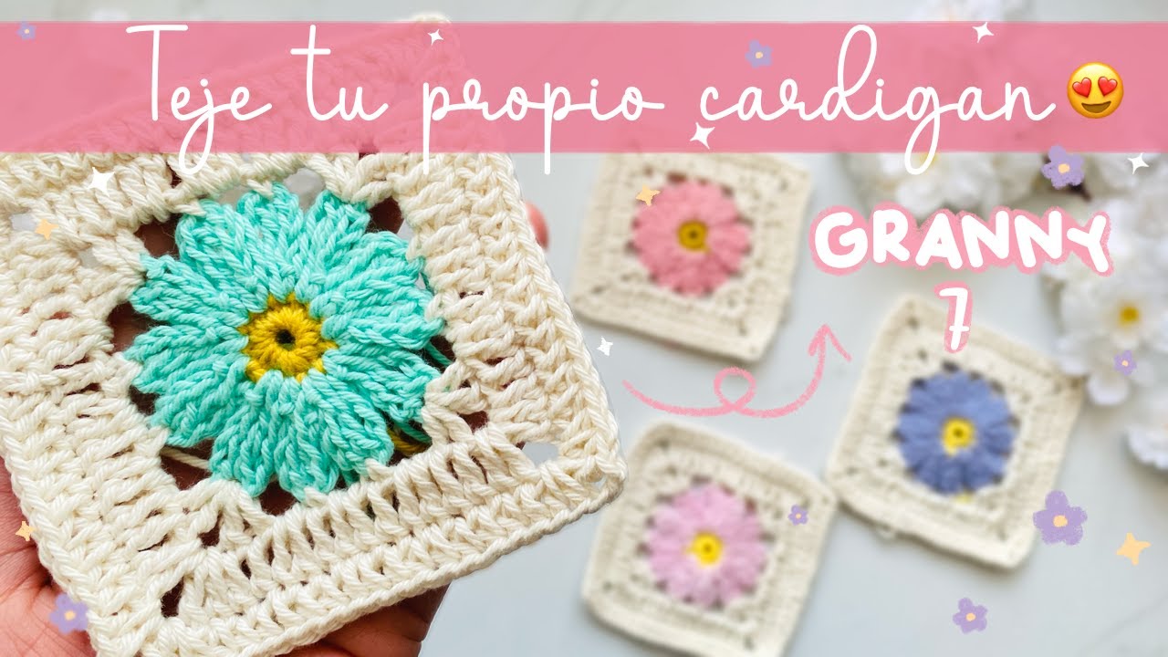 Grannysquare 7 tutorial 😍 teje tu cárdigan de grannys