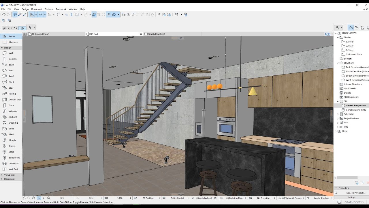 Archicad 24  l  Interior modeing. (House 7.5x14.7m)