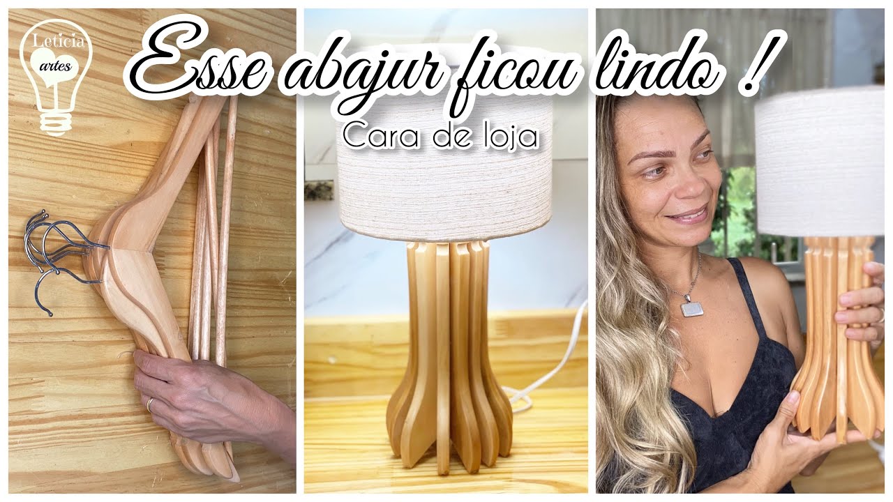 OLHA QUE LINDO ESSE ABAJUR COM CABIDES DE MADEIRA | CARA DE LOJA