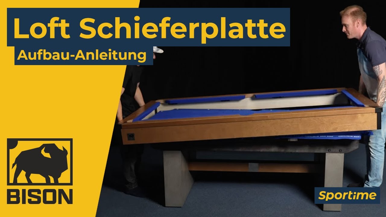 Aufbauanleitung für Billardtisch Bison Loft mit Schieferplatten-Spielfeld - mit Billardtuchmontage