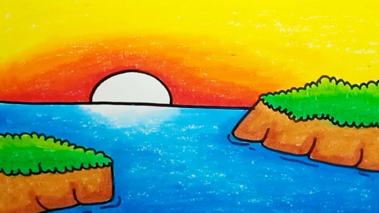 How To Draw Sunset Scenery With Oil Pastels |Drawing Easy Scenery