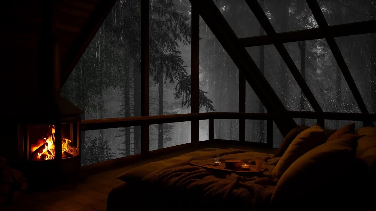 Lluvia Nocturna Y Chimenea Para Relajarse - Dormir Bien En Los Brazos De La Naturaleza - Meditación