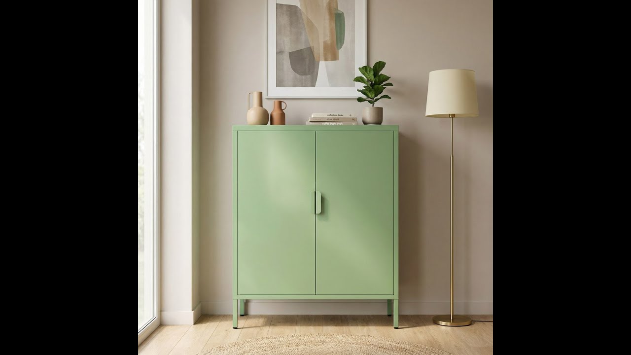 Credenza alta in metallo 2 ante 80x38x100h cm - Verde