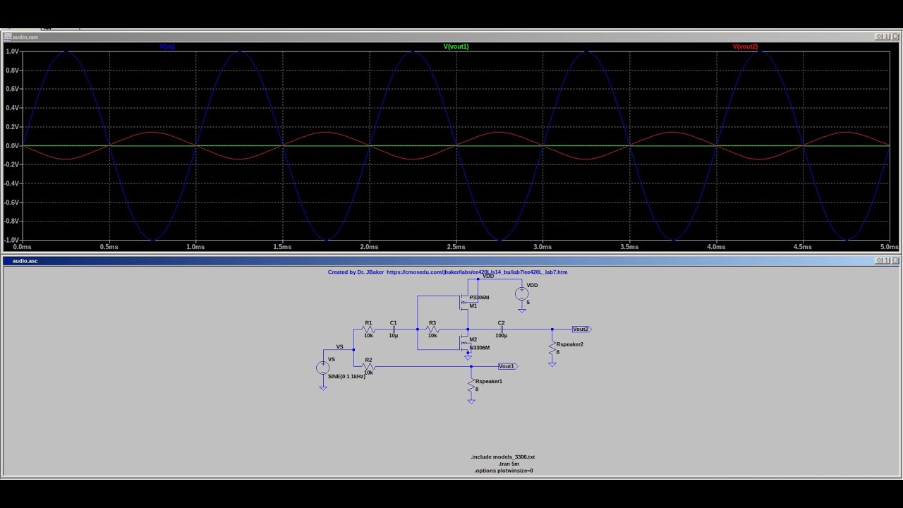 Electronic Basic 1:LTSpice design and simulate Audio Amplifier with mosfet transistor