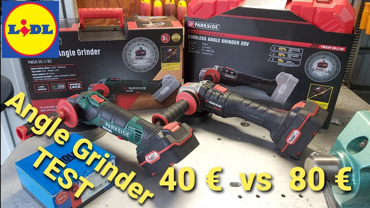 Parkside PWSAP 20-Li C3 vs  Parkside  PWSA 20 V-Li C3   cordless angle grinder  comparison and TEST