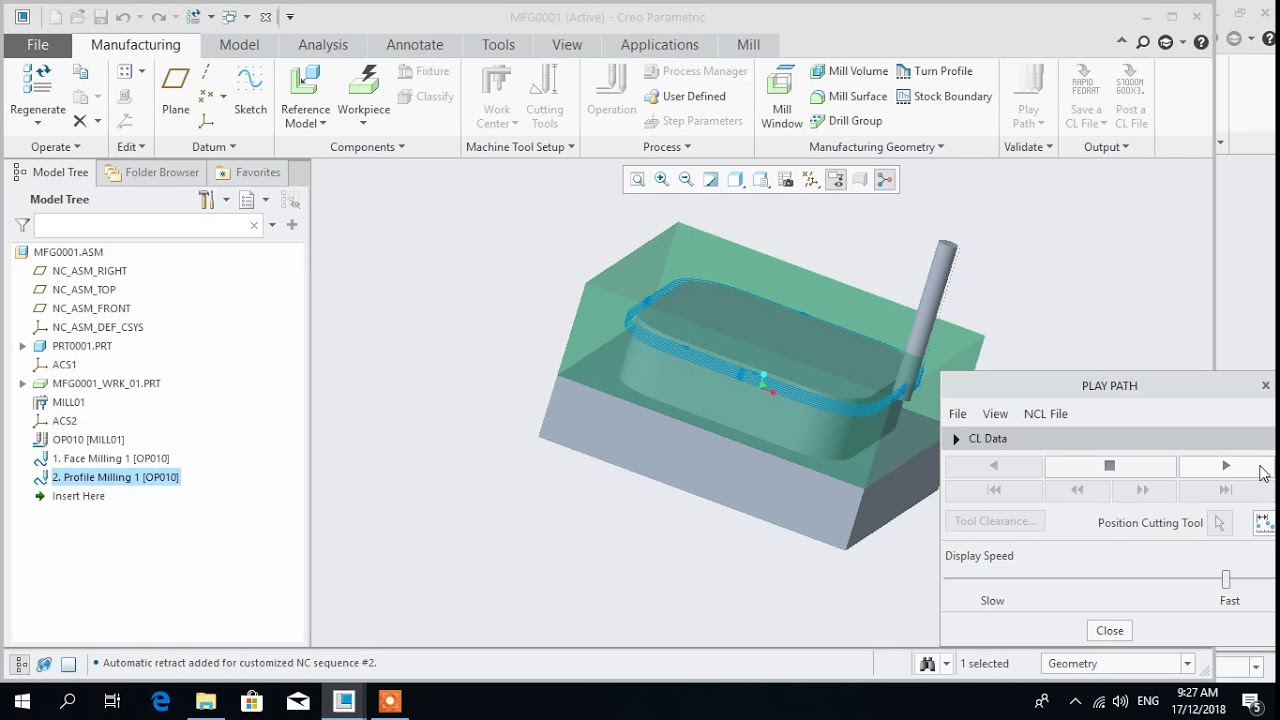 Creo's Lab 13 Face milling, Profile milling and Pocket Milling  part 2