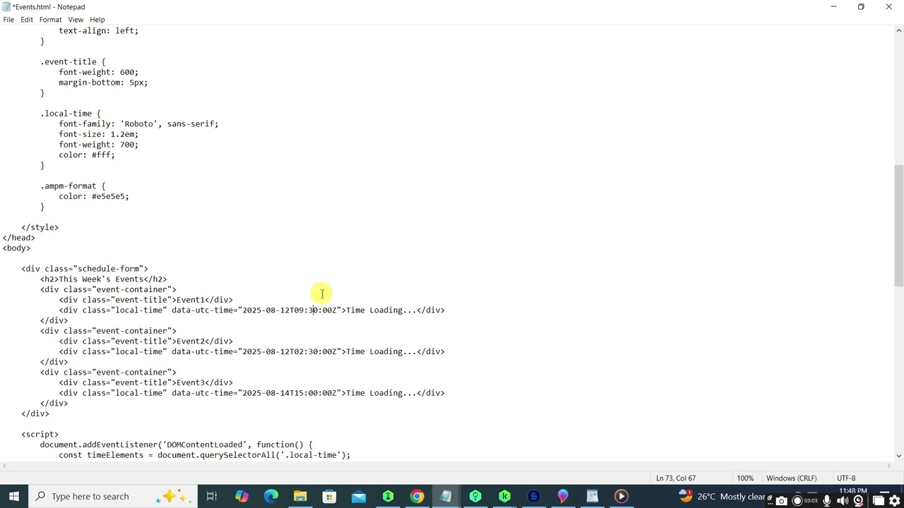 Add a Scheduled Event to Your Website with Simple HTML